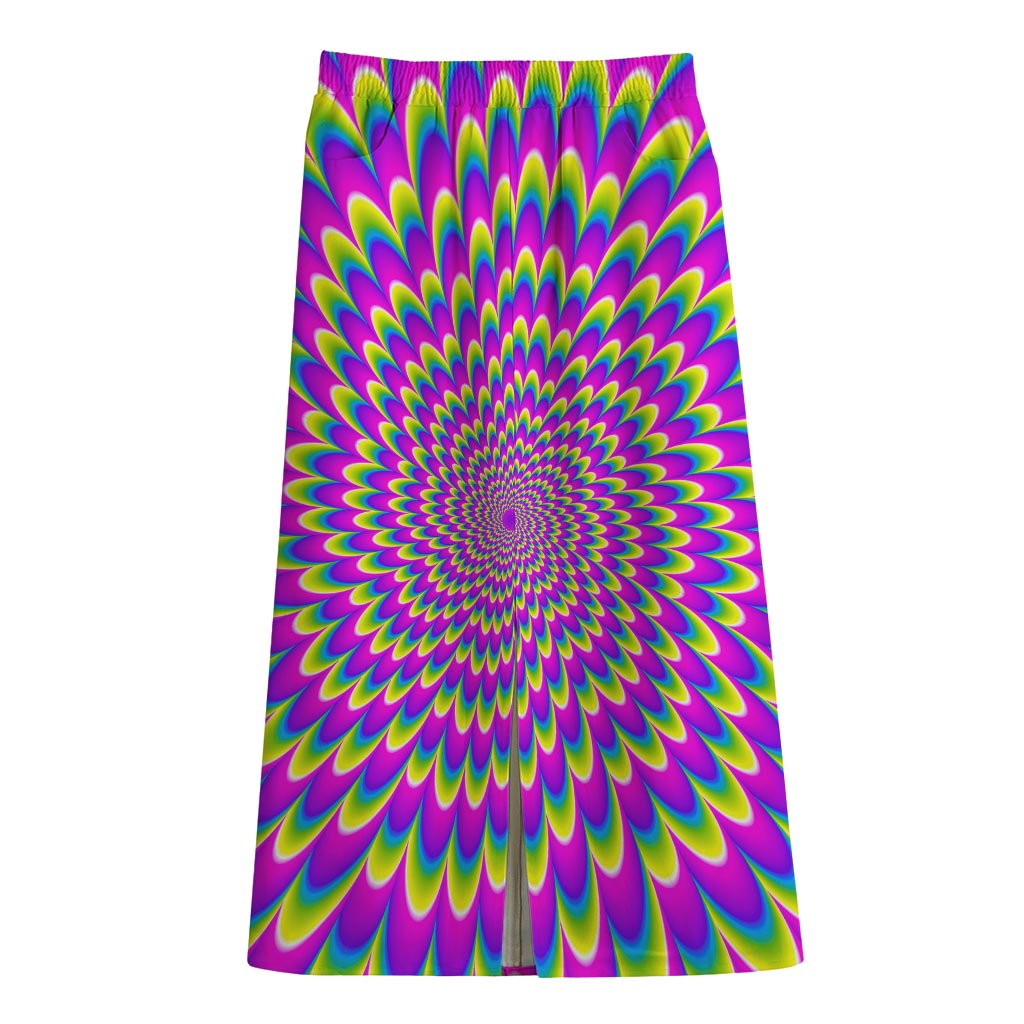 Green Wave Moving Optical Illusion Cotton Front Slit Maxi Skirt