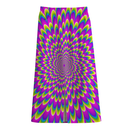 Green Wave Moving Optical Illusion Cotton Front Slit Maxi Skirt
