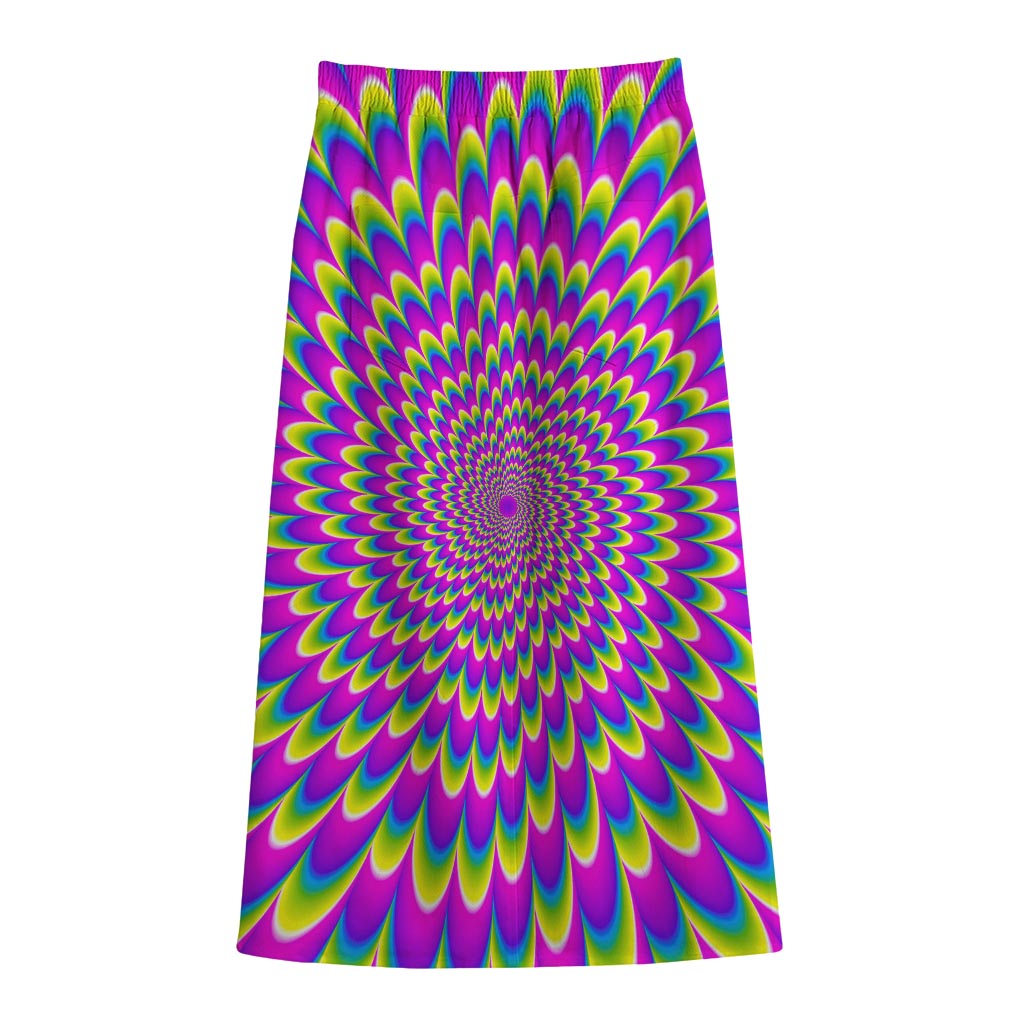 Green Wave Moving Optical Illusion Cotton Front Slit Maxi Skirt