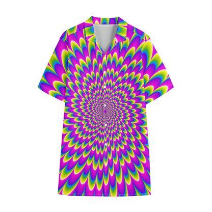Green Wave Moving Optical Illusion Cotton Hawaiian Shirt
