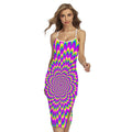 Green Wave Moving Optical Illusion Cross Back Cami Dress