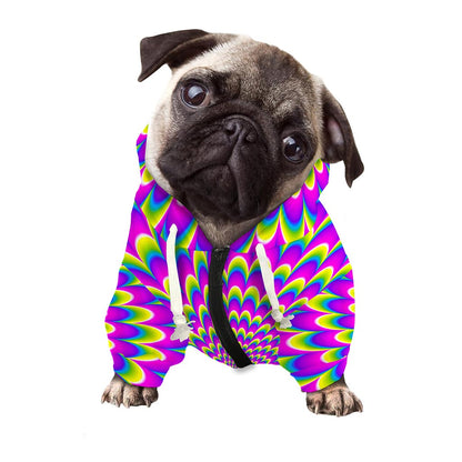 Green Wave Moving Optical Illusion Dog Zip Up Hoodie