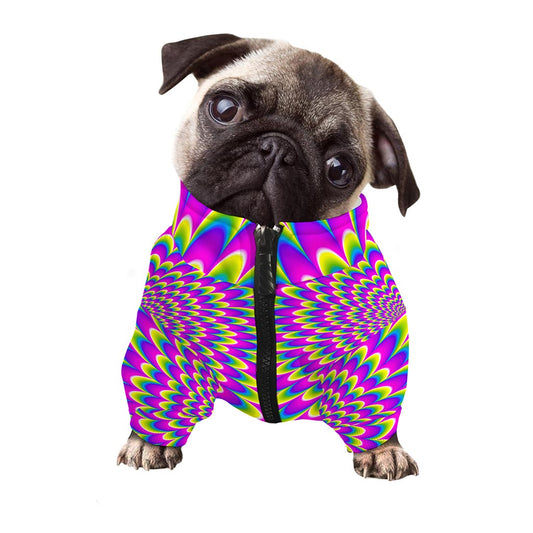 Green Wave Moving Optical Illusion Dog Zip Up Jacket