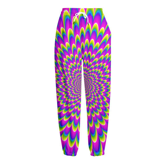 Green Wave Moving Optical Illusion Fleece Lined Knit Pants