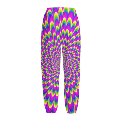 Green Wave Moving Optical Illusion Fleece Lined Knit Pants