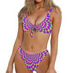 Green Wave Moving Optical Illusion Front Bow Tie Bikini