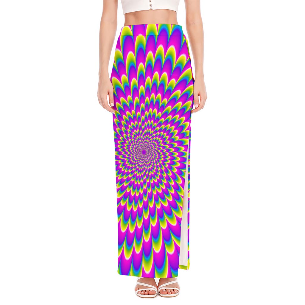 Green Wave Moving Optical Illusion High Slit Maxi Skirt