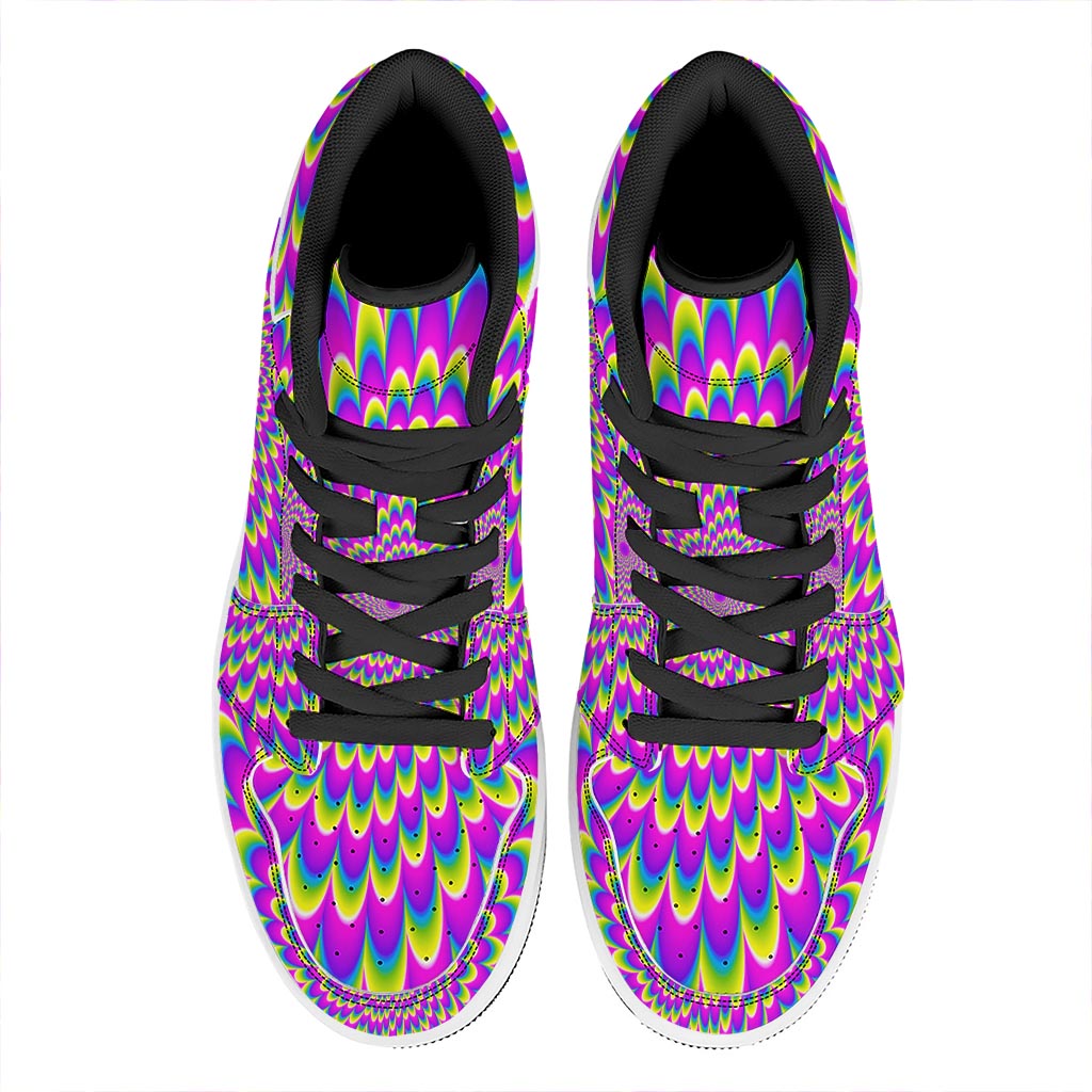 Green Wave Moving Optical Illusion High Top Leather Sneakers