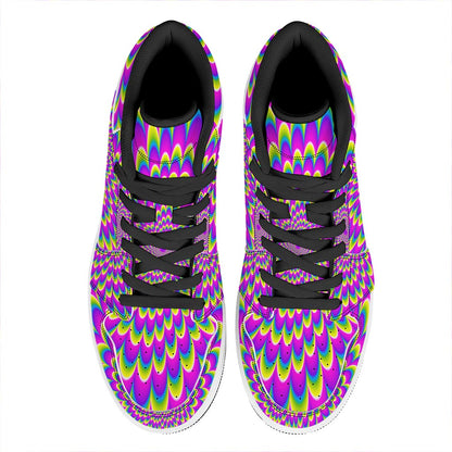 Green Wave Moving Optical Illusion High Top Leather Sneakers