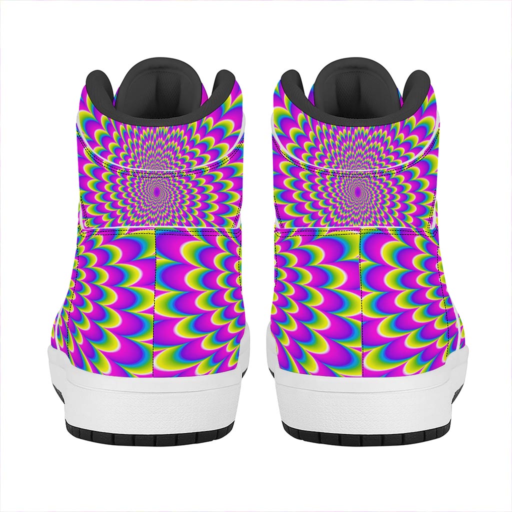 Green Wave Moving Optical Illusion High Top Leather Sneakers