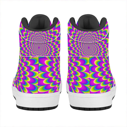 Green Wave Moving Optical Illusion High Top Leather Sneakers