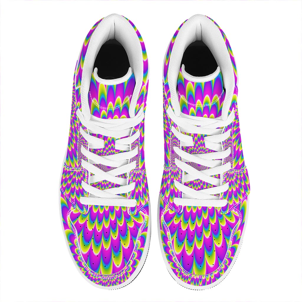 Green Wave Moving Optical Illusion High Top Leather Sneakers