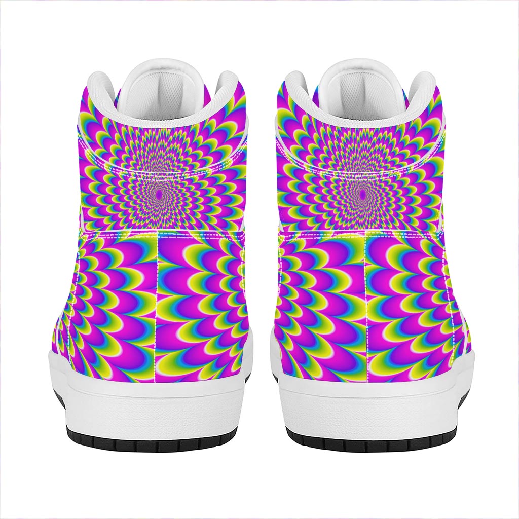 Green Wave Moving Optical Illusion High Top Leather Sneakers