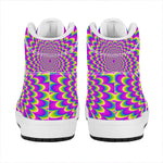 Green Wave Moving Optical Illusion High Top Leather Sneakers