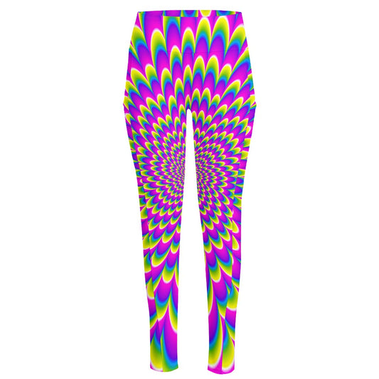 Green Wave Moving Optical Illusion High-Waisted Pocket Leggings