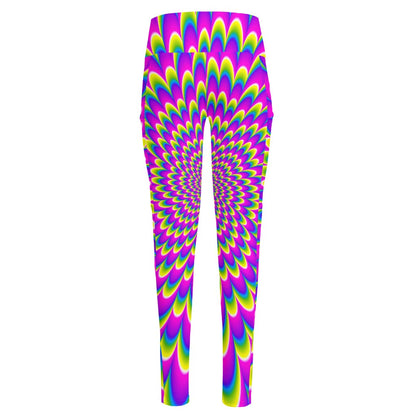 Green Wave Moving Optical Illusion High-Waisted Pocket Leggings