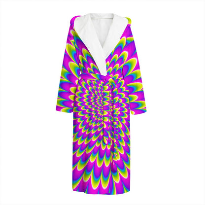 Green Wave Moving Optical Illusion Hooded Bathrobe