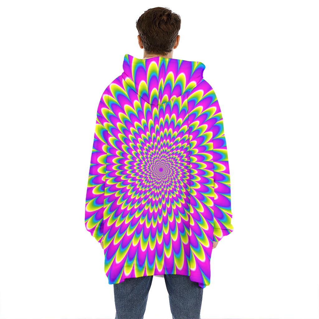 Green Wave Moving Optical Illusion Hoodie Blanket