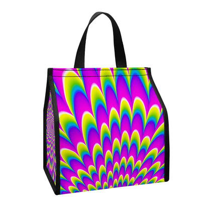 Green Wave Moving Optical Illusion Insulated Lunch Tote