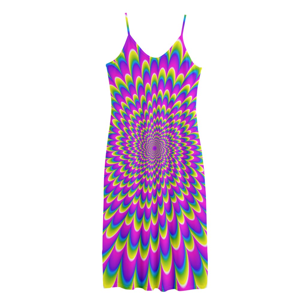Green Wave Moving Optical Illusion Jersey Midi Cami Dress