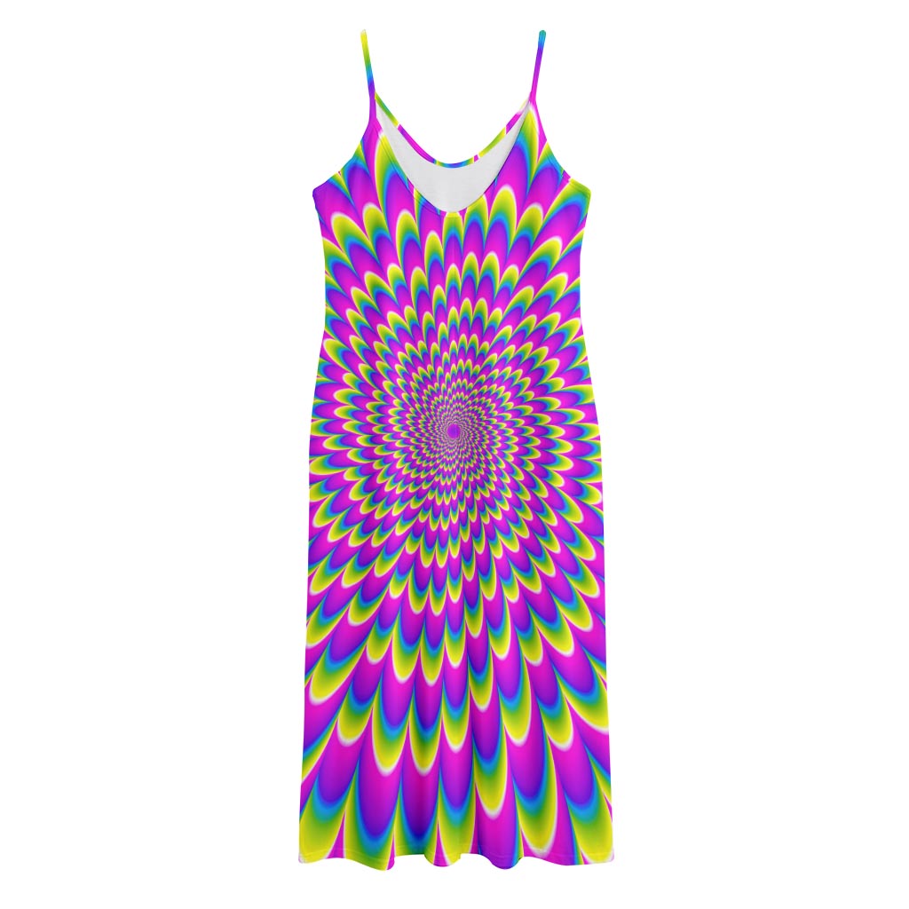 Green Wave Moving Optical Illusion Jersey Midi Cami Dress