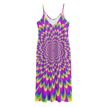 Green Wave Moving Optical Illusion Jersey Midi Cami Dress