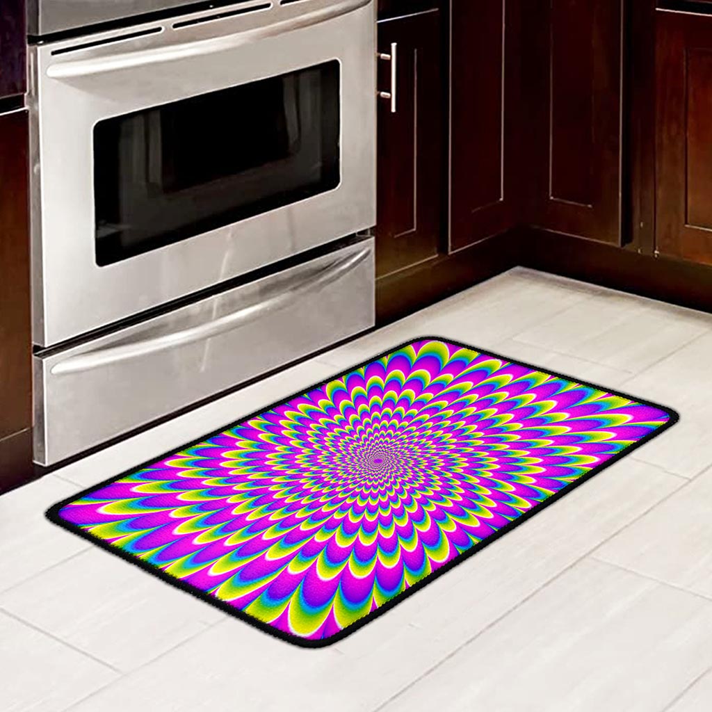 Green Wave Moving Optical Illusion Kitchen Mat