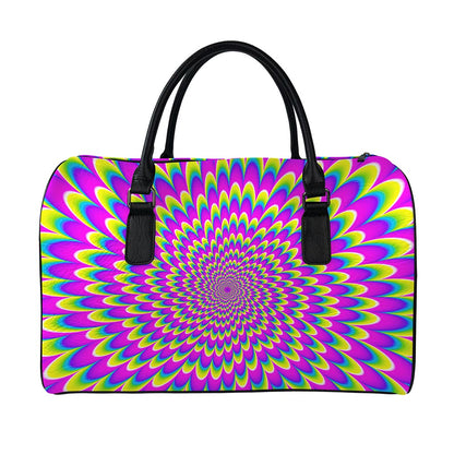 Green Wave Moving Optical Illusion Leather Duffle Bag