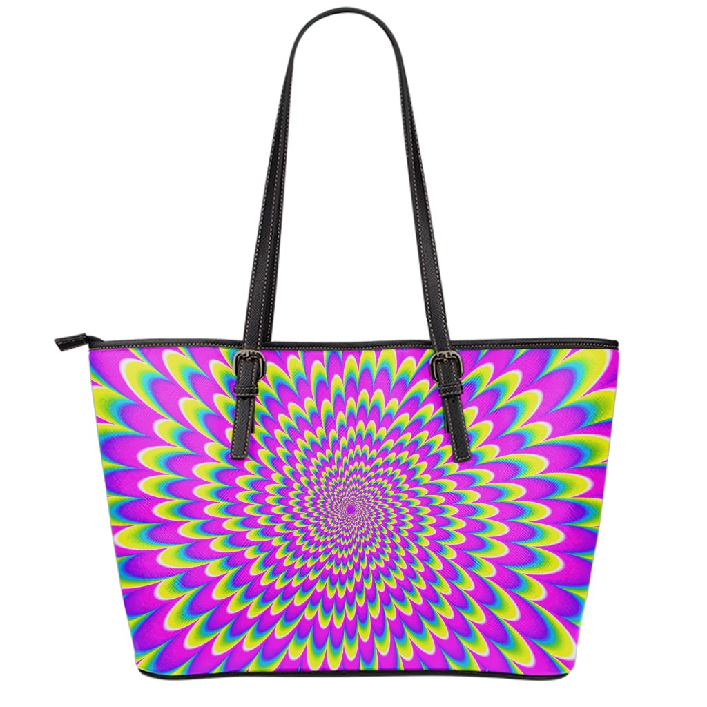 Green Wave Moving Optical Illusion Leather Tote Bag