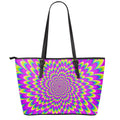 Green Wave Moving Optical Illusion Leather Tote Bag With Zipper