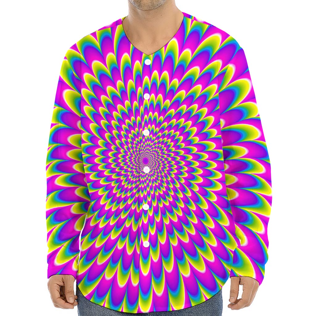 Green Wave Moving Optical Illusion Long Sleeve Baseball Jersey
