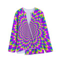 Green Wave Moving Optical Illusion Long Sleeve Short Coat