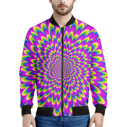 Green Wave Moving Optical Illusion Men's Bomber Jacket