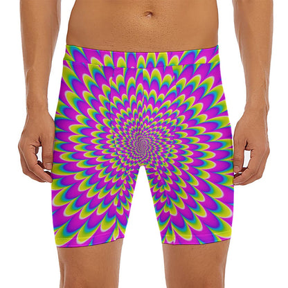 Green Wave Moving Optical Illusion Men's Long Boxer Briefs