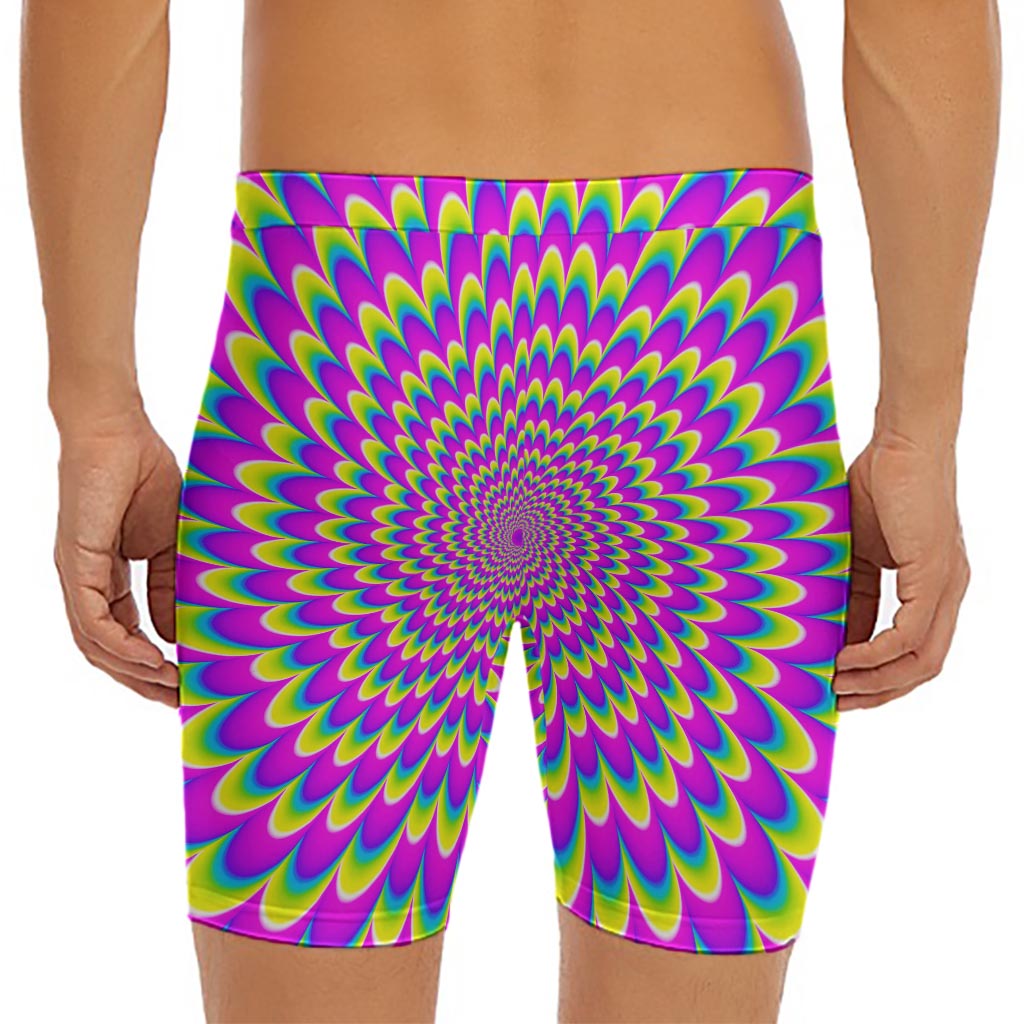 Green Wave Moving Optical Illusion Men's Long Boxer Briefs
