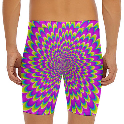 Green Wave Moving Optical Illusion Men's Long Boxer Briefs