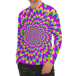 Green Wave Moving Optical Illusion Men's Long Sleeve Rash Guard