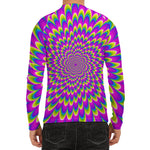 Green Wave Moving Optical Illusion Men's Long Sleeve Rash Guard
