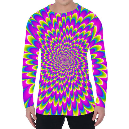Green Wave Moving Optical Illusion Men's Long Sleeve T-Shirt