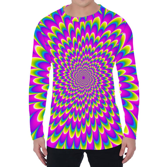 Green Wave Moving Optical Illusion Men's Long Sleeve T-Shirt