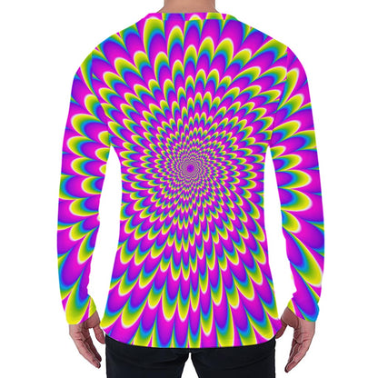 Green Wave Moving Optical Illusion Men's Long Sleeve T-Shirt