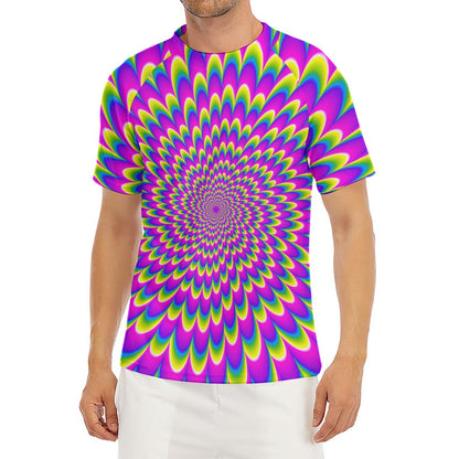 Green Wave Moving Optical Illusion Men's Short Sleeve Rash Guard