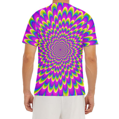 Green Wave Moving Optical Illusion Men's Short Sleeve Rash Guard