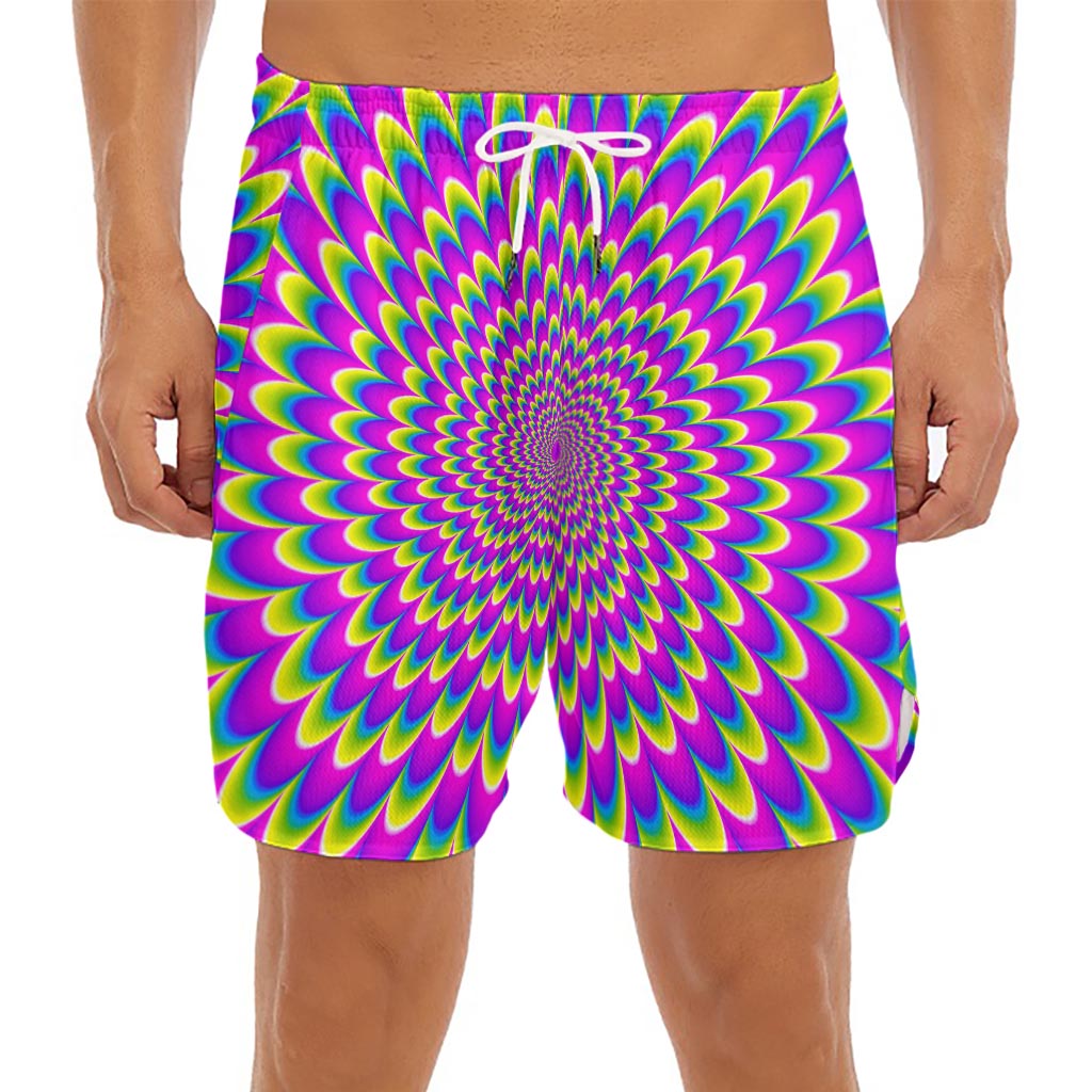 Green Wave Moving Optical Illusion Men's Split Running Shorts