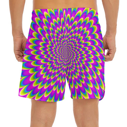 Green Wave Moving Optical Illusion Men's Split Running Shorts