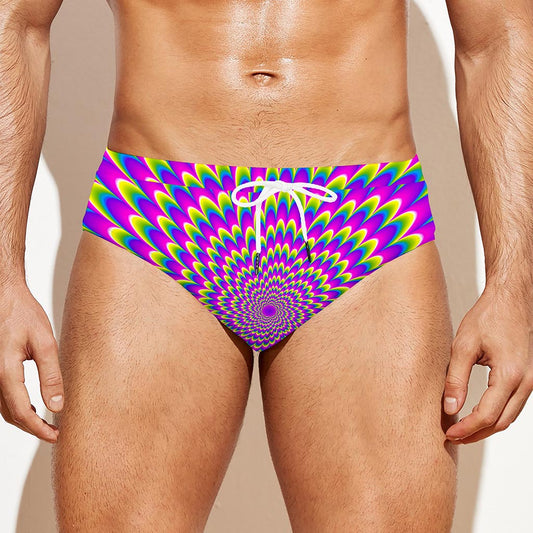 Green Wave Moving Optical Illusion Men's Swim Briefs