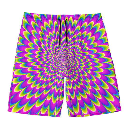 Green Wave Moving Optical Illusion Men's Swim Trunks