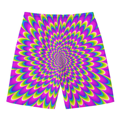 Green Wave Moving Optical Illusion Men's Swim Trunks