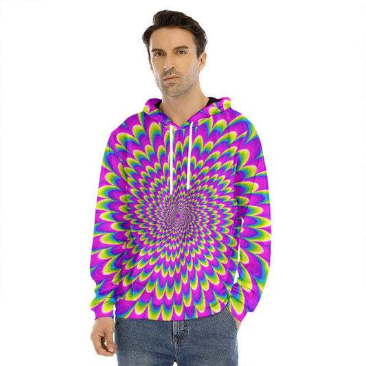 Green Wave Moving Optical Illusion Men's Velvet Pullover Hoodie