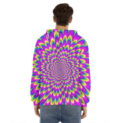 Green Wave Moving Optical Illusion Men's Velvet Pullover Hoodie